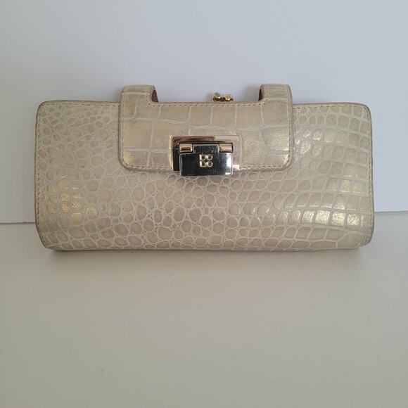 Kate Spade Wallet Wristlet Clutch Organizer Croc Leather Pearl Pink Mirror - Picture 1 of 13